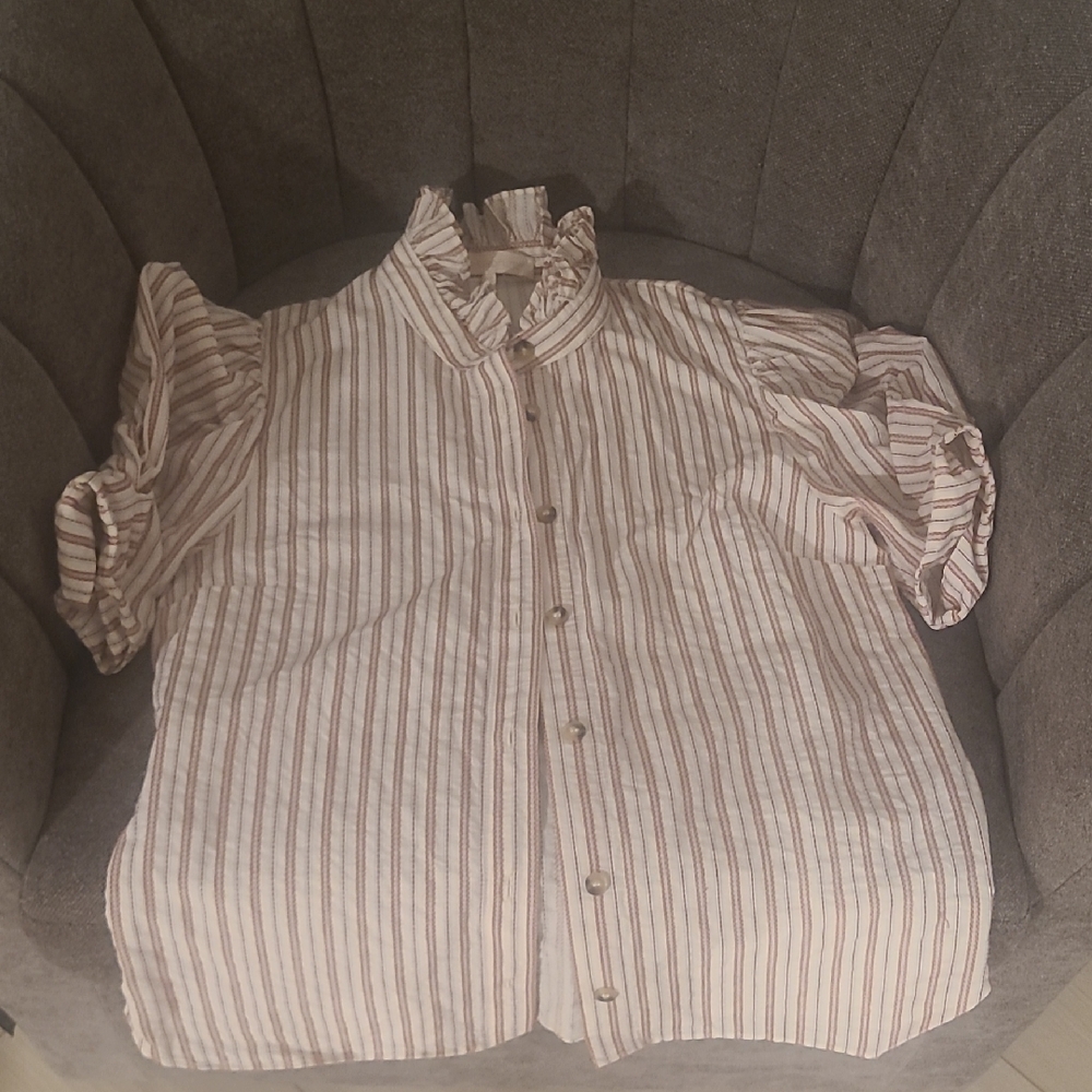 Vanessa Bruno Striped Button Down Shirt - Pink and White